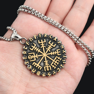 yunnique Nordic Style Viking Letter Compass Stainless Steel <b>Necklace</b> For Men Gift Jewelry - Product Image 4