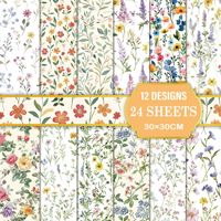 Papier de scrapbooking floral GF, 24 feuilles, motifs marguerites et feuilles, 30x30cm, pour journaux, fabrication de cartes, emballage de cadeaux