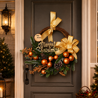 Guirlande de Noël artificielle demi-cercle en vigne avec nœud doré, boules de cuivre et pommes de pin pour porte d'entrée, fenêtre, cheminée – Décoration de fêtes