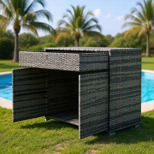Armoire de rangement pour piscine en rotin PE imperméable gris avec tiroir, pour le rangement des équipements de natation en extérieur - Product Image 2
