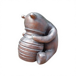 Metal Crafts Teddy With Hollow Bucket Sculpture <b>Bronze</b> Finish Handmade Teddy Bear Figurine Vintage <b>ornaments</b> For <b>garden</b> Supplies - Product Image 1