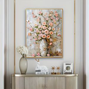 SQ texture épaisse <span class=keywords><strong>peinture</strong></span> à l'huile fleur rose avec vase mur art décor peint à la main <span class=keywords><strong>couteau</strong></span> palette toile <span class=keywords><strong>peinture</strong></span> à l'huile - Product Image 3