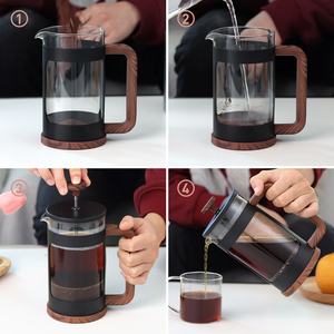 Cafetera de prensa francesa <span class=keywords><strong>vintage</strong></span> OEM Café de prensa francesa de 1 litro con mango de madera para té o café para acampar, viajar - Product Image 2