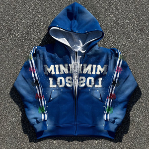 Felpa con cappuccio con cappuccio in strass squadrato di alta qualità in cotone francese Terry Vintage lavato con acido - Product Image 1