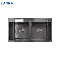 Évier de cuisine double bol Desgin Topmount avec porte-couteau Évier de cuisine rectangulaire multifonctionnel gris