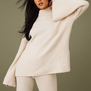 WS08 Completo da <span class=keywords><strong>Donna</strong></span> Casual Largo in Tinta Unita, Pullover Lavorato a Maglia a Maniche Lunghe e Pantaloni, Set da 2 Pezzi, Nuovo Maglione all'Ingrosso - Product Image 4