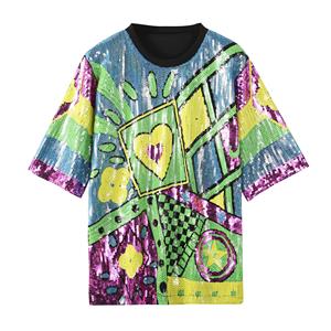 Robe décontractée élégante pour femme <span class=keywords><strong>Les</strong></span> Sequins 2025, ornée de perles, à manches courtes et silhouette droite, options grandes tailles - Product Image 5