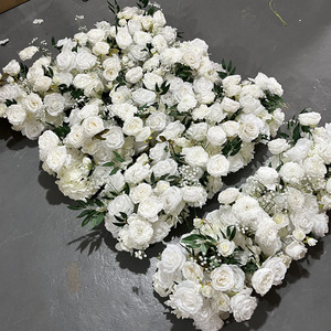 Chemin de table en soie M-FR140, fleurs artificielles en rose, chemin de table luxueux pour décorations de mariage. - Product Image 5