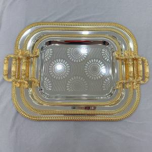 <span class=keywords><strong>Plateau</strong></span> de service <span class=keywords><strong>marocain</strong></span> artisanal tendance en métal gravé de luxe avec poignées pour la vente en gros - Product Image 4