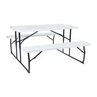 Ensemble table et bancs de pique-nique 4 places en plastique HDPE avec structure en fer, portable, design moderne, pour extérieur