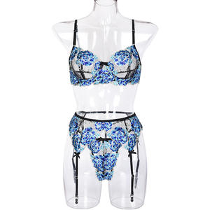 卸売2点セット女性用エロティックランジェリーセクシーレースブラレットガータータイツ下着セットグラマラス女性用ランジェリーエロティック - Product Image 5