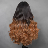 Perruque Lace Frontale 7x5 Sans Colle, Ondulée, Châtain Ombré avec Mèches, Cordon Invisi, Prête à Porter, Cheveux Humains