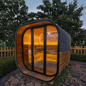 HELIUS جاهز للحديقة خشب صلب spuce 4-6 أشخاص زجاج بانورامي تقليدي بخار كابينة مكعب ساونا في الهواء الطلق مع سخان ETL - Product Image 5