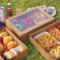 Emballage alimentaire en carton ondulé biodégradable Boîtes à gâteaux Fenêtre pour boulangerie pour sandwichs Gâteau Camping Utilisation en pique-nique Plateau en papier