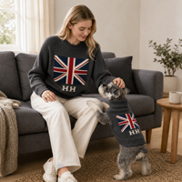 Set Sweater Rajut Bergaris untuk Pemilik Hewan Peliharaan dan Anjing, Desain Kustom ODM OEM Grosir, Motif Bendera Union Jack