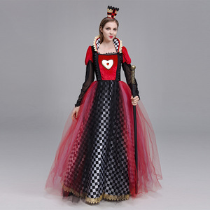 Heart Queen Costume Red Black Checkered Dress Adult Cosplay Halloween Party Outfit - Product Image 4