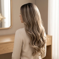 Perruque synthétique 13x6 Lace Front longue bouclée dégradée brun clair ondulée pour femme, avec ligne de cheveux naturelle, pour usage quotidien