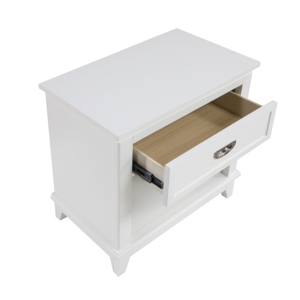 Table de chevet blanche avec tiroir et étagère, meuble de chambre classique - Product Image 4