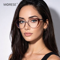 MORESE2317 Novedad Montura de Gafas TR90 Ojo de Gato con Bloques de Color Texturizados y Patillas con Bisagra de Resorte, Gafas para Ordenador con Bloqueo de Luz Azul