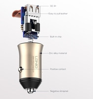 LDNIO C509Q Chargeur de voiture en métal PD à double port à prix compétitif avec ceinture en cuir Mini chargeur de voiture électrique Station d'adaptation