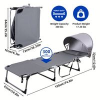 Lit de soleil pliant d'extérieur portable pour camping et plage avec grand auvent réglable et oreiller appui-tête