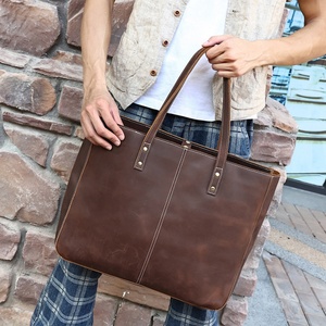 Bolso Tote de Cuero Crazy Horse Hecho a Mano, Elegante, Vintage, Unisex, de Gran Capacidad, Portátil, con Dos Asas y Cierre Abierto - Product Image 2