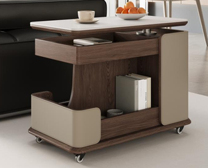 Tavolino Laterale Moderno in Legno Massello Stile Crema, Ecologico, con Piano in Lastra di Roccia, Regolabile, per Soggiorno e Appartamento - Product Image 4
