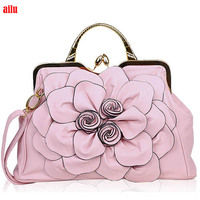 Sac à main classique pour dames en cuir à grande fleur rose, sac à main en cuir pour dame de bureau