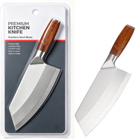 Couteau de cuisine chinois en acier inoxydable avec manche en bois, emballage sous blister, logo personnalisé OEM disponible