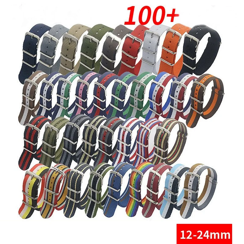 Hot Selling Nylon Canvas Striped Ribbed Woven Luxury Smartwatch Strap 12 14 16 18 20 22 24 MM Seatbelt Wrist Bands Custom Sizes
