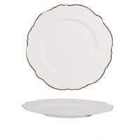 Assiettes à dîner en céramique de luxe avec bordure dorée et bord festonné, disponibles en rose, bleu et blanc