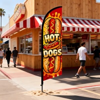 Drapeau plumeau Hot Dog imprimé recto-verso avec kit de mât, bannière en polyester avec mât inclus pour la promotion des entreprises et des magasins