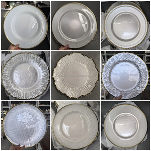 Plato Base Redondo Moderno <span class=keywords><strong>de</strong></span> 13 Pulgadas, Dorado y Transparente, <span class=keywords><strong>para</strong></span> Bodas, Cenas y Fiestas, Venta al Por Mayor - Product Image 5
