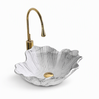 Lavabo en pierre artificielle, vasque en résine à surface solide, lavabo de comptoir à veinage marbré floral pour salle de bain et hôtel