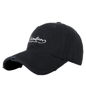 Gorra de béisbol de algodón con detalles desgastados, negra, unisex, para hombre y mujer - Product Image 1