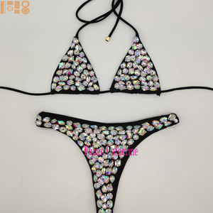 2025 nuevo conjunto de Bikini de diamantes brillantes verano playa Push up Halter traje de baño femenino cristal traje de baño mujeres Carnaval brasileño Bikini - Product Image 2