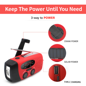 Nâng Cấp 2000MAh Xách Tay Năng Lượng Mặt Trời Powered Đài Phát Thanh Khẩn Cấp Hand Crank AM/FM Noaa Đèn Pin Internet Đài Phát Thanh Chức Năng Bền Nhựa - Product Image 6