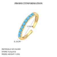 Bague empilable réglable en argent sterling S925, turquoise rétro, mode européenne et américaine, luxe léger pour femmes