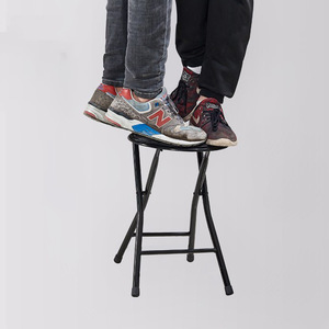 Portable Folding <b>Stool</b> Metal Leather <b>Seat</b> Home Use Minimalist Design Foldable Chair For Dorm Study Leisure Dining - Product Image 3