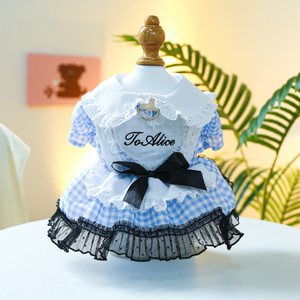 Nueva Ropa de Primavera/Verano para Perros Pequeños y Medianos: Vestido con Cuello Peter Pan a Cuadros Azules y Blancos, Princesa de Cuento de Hadas - Product Image 1