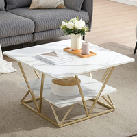 Table basse de salon de luxe moderne en métal doré avec plateau en marbre et panneau en bois pour salon