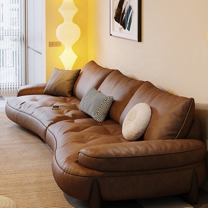Italian Minimalist Leather Curved Retro Living Room Modern Simple Designer Combination S080 New Vintage Leather Luxurious V - Product Image 2