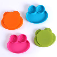 Assiette Bébé en Silicone en Forme de Grenouille Mignonne, Sans BPA, Qualité Alimentaire, Lavable au Lave-Vaisselle, Écologique, Assiette d'Apprentissage à Ventouse pour Repas