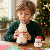 Bouteille d'eau personnalisée pour enfants en acier inoxydable 304 de 450 ml avec couvercle amovible en silicone souple à motif animal de dessin animé et paille, 100 % étanche