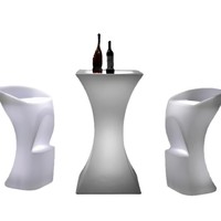 Ensemble de mobilier de salon extérieur moderne et minimaliste pour hôtel, avec éclairage et télécommande, comprenant une table de bar et des chaises en plastique avec comptoir haut