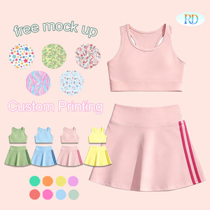 Ensemble de sport 2 pièces pour filles : Crop top sans manches et jupe évasée – Tenue de tennis, golf, <span class=keywords><strong>yoga</strong></span> pour enfants – Vêtements de sport en nylon et élasthanne pour <span class=keywords><strong>maman</strong></span> et moi, <span class=keywords><strong>bébé</strong></span> et enfant - Product Image 4