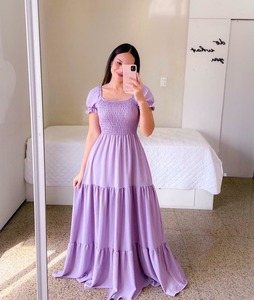 New Fashion Boutique 2025 Summer Solid Natural Waist A-Line Maxi Square <b>Neck</b> Off-shoulder Elegant Sweet Women's Dress - Product Image 5