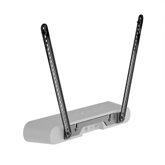 Home Steel Easy Assembly Double Hole Speaker Slot Mounting Under TV Soundbar Mount Sound Bar TV Bracket for Sonos Ray