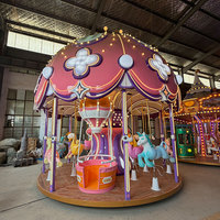 Manège Carrousel Scénique Certifié CE à Moteur Haute Puissance, 12 Places, Design à Balançoire Relevable, pour Adultes et Enfants