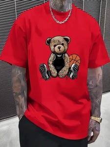 Camiseta Holgada de Algodón 100% para Hombre, Estilo Hip Hop, de Alta Calidad, Bordada, Casual, con Diseño de Oso Impreso - Product Image 3